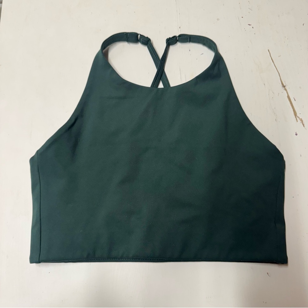 Girlfriend Collective high neck sports bra emerald green